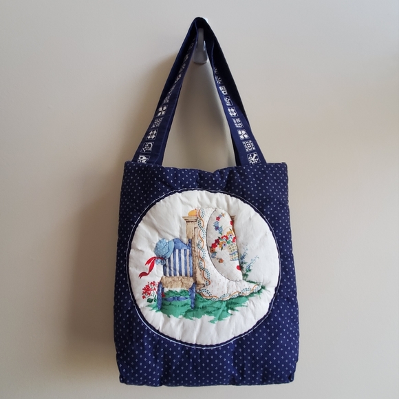 Vintage Handmade quilted patchwork handbag - reversable, unique design - Picture 3 of 9